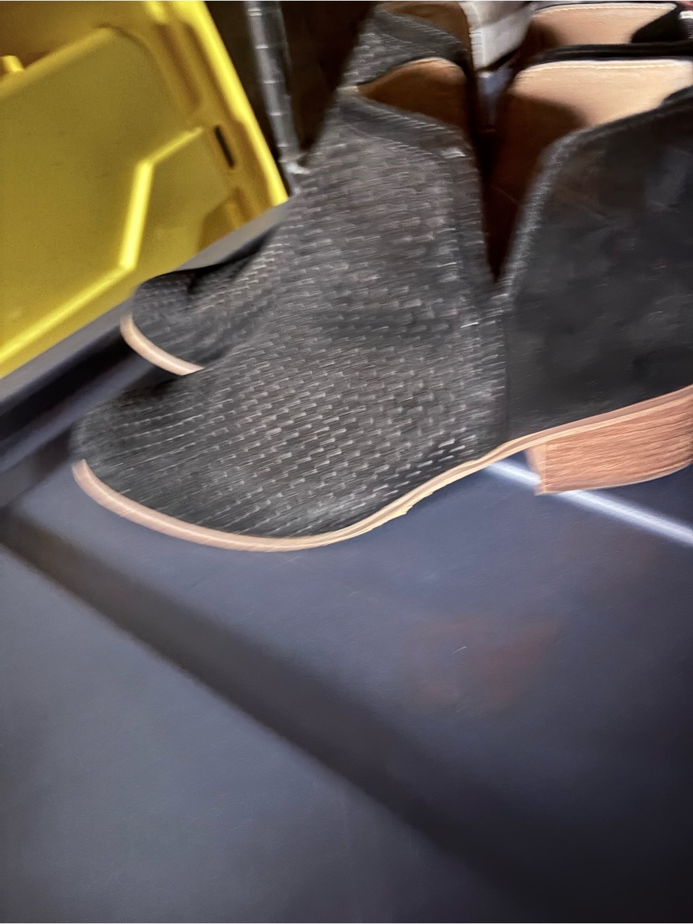 Susina Black Perforated Suede Chukka Boots with Tan Heel